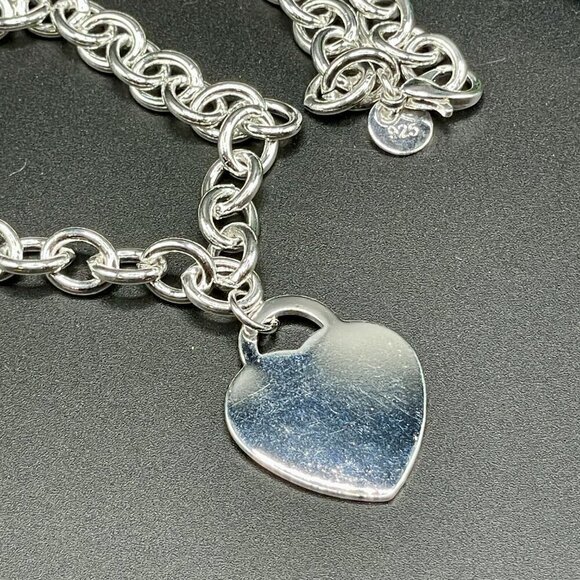 Sterling Silver 925 Chain Necklace with Heart Charm #1223 - Picture 4 of 6